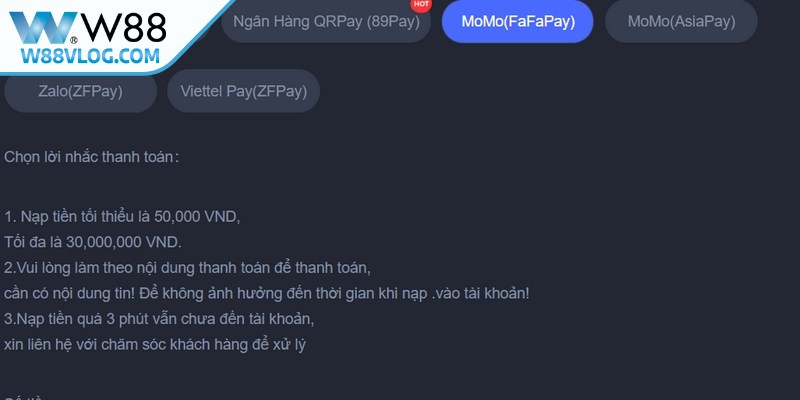Quy trình nạp tiền W88 tiện lợi an toàn